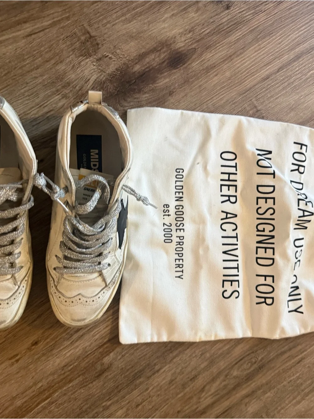 Golden Goose Women’s White Mid-Star Sneakers with Black Star Detail